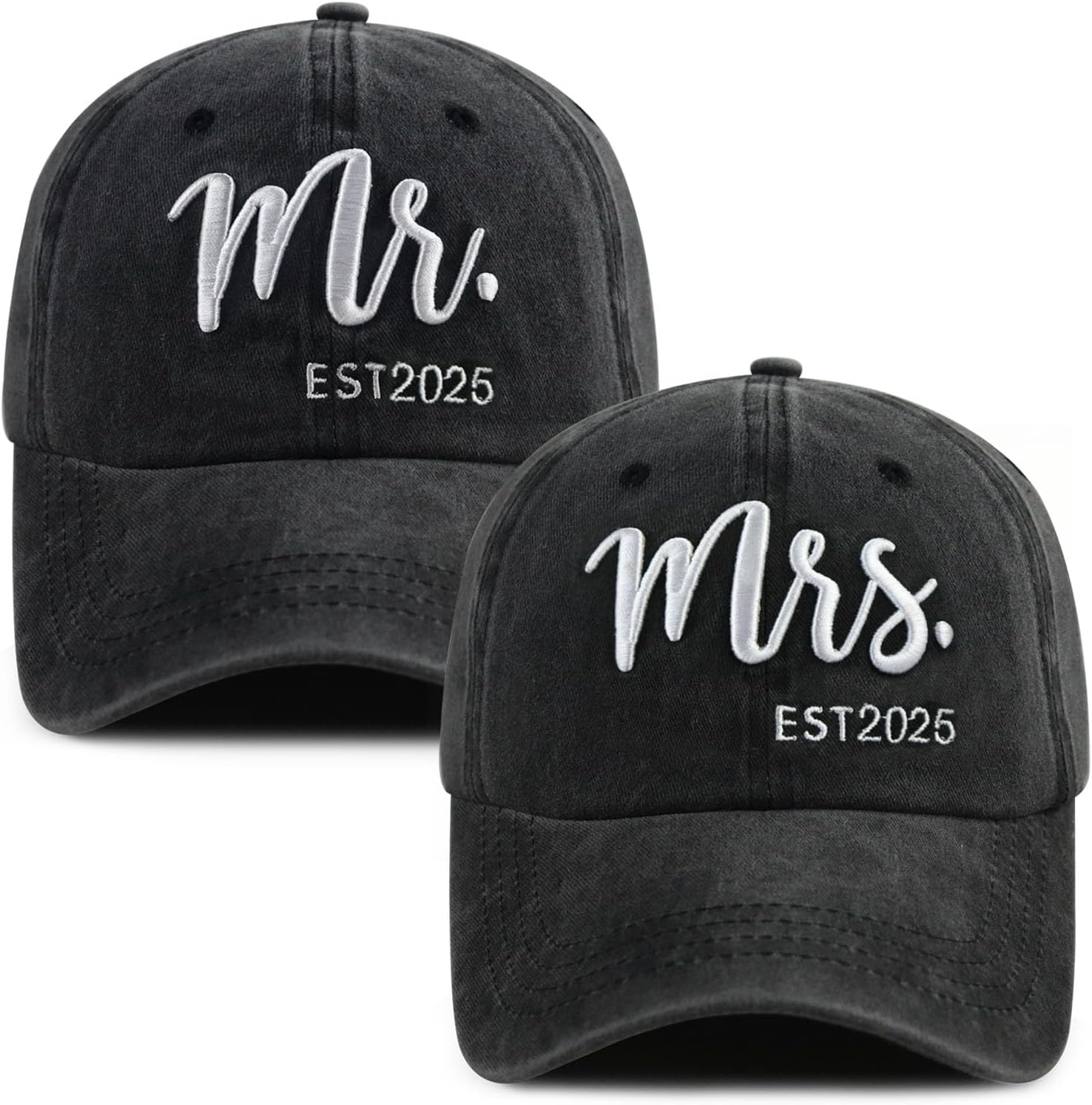 2PCS Mr and Mrs 2025 Hats for Men Women, Adjustable Cotton 3D Embroidered Gifts Baseball Cap