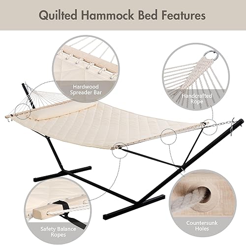 Miniatura 4 de ANOW Hamaca para exteriores con soporte de acero resistente de 12 pies, hamaca para dos personas con soporte incluido, capacidad de peso de 450