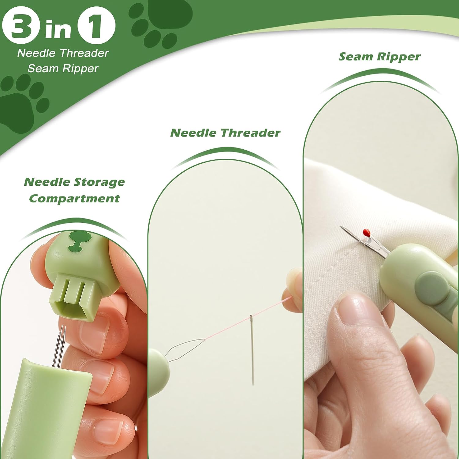 3 in 1 Automatic Needle Threaders Seam Ripper, Efficient Sewing Tool with Needle Storage for Quick Needle Threading, Embroidery, Sewing Enthusiasts Hand Sewing Craft Knitting Quilting(1PCS-White)