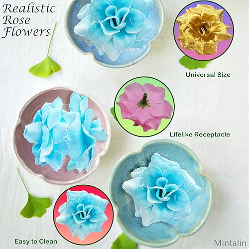 Miniatura 10 de 70 piezas de rosas artificiales de seda, cabeza de rosa falsa, cabezas de rosas para el día de San Valentín, bodas, centros de mesa, día de la