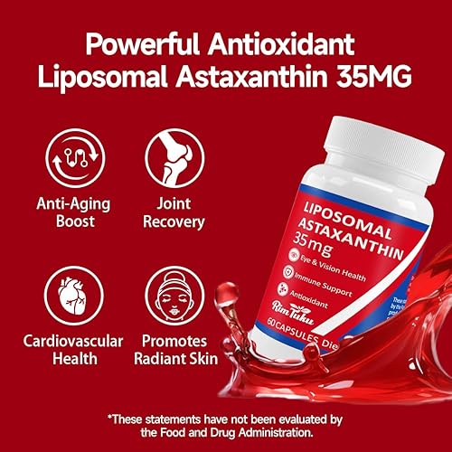 Miniatura 3 de Suplemento de astaxantina liposomal de 35 mg - Potente apoyo antioxidante para la salud de la piel, las articulaciones y los ojos - Fórmula natural
