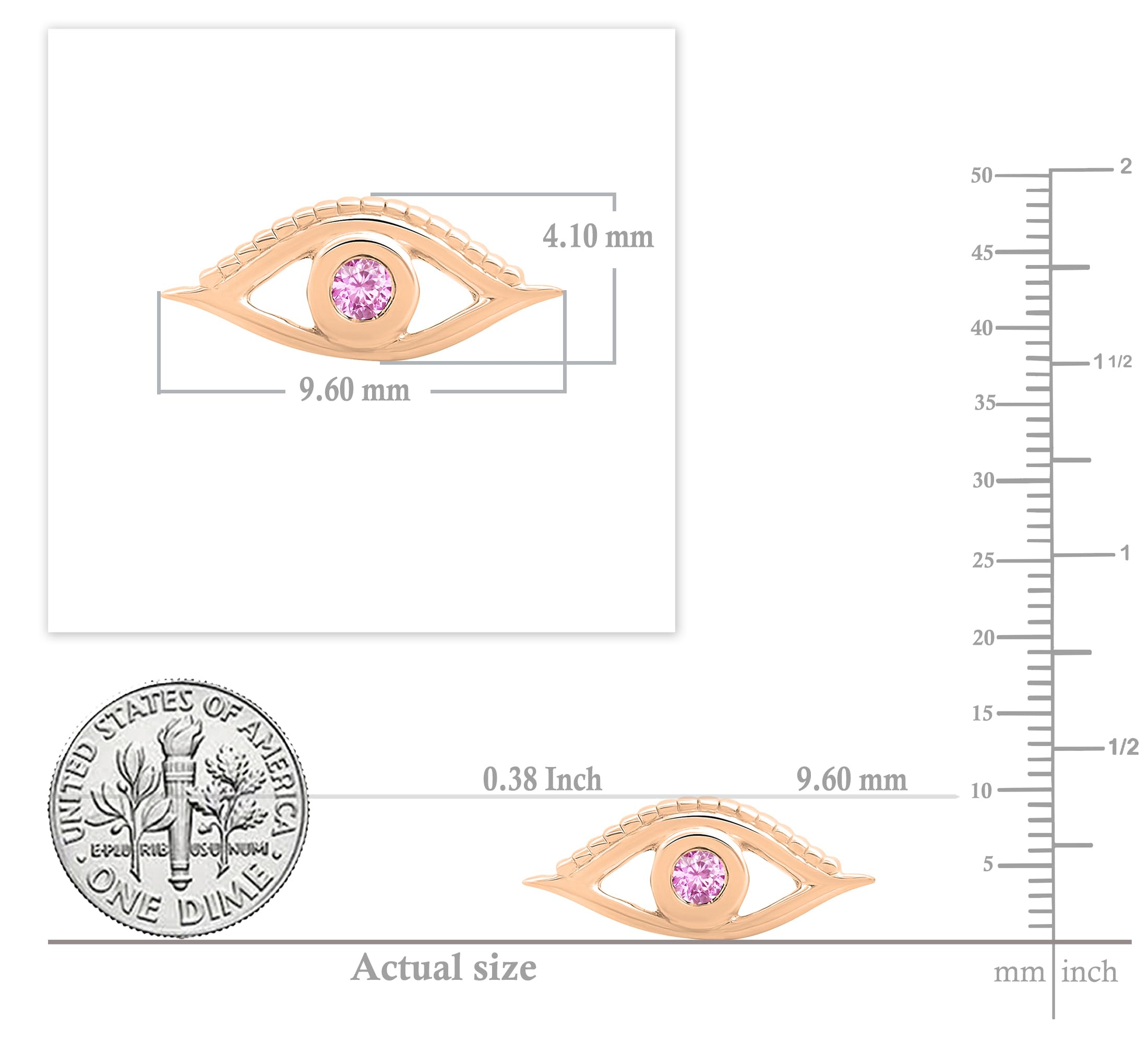 Dazzlingrock Collection Pendientes solitarios de ojo turco con piedras preciosas redondas, oro de 14 quilates, Oro rosa Zafiro rosa Oro rosa, Zafiro rosa