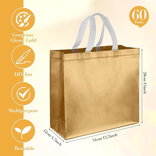 Miniatura 2 de Eccliy 60 bolsas de regalo reutilizables con asas, bolsas de regalo de agradecimiento para dama de honor, boda, Navidad, 12.6 x 10.6 x 3.9 pulgadas