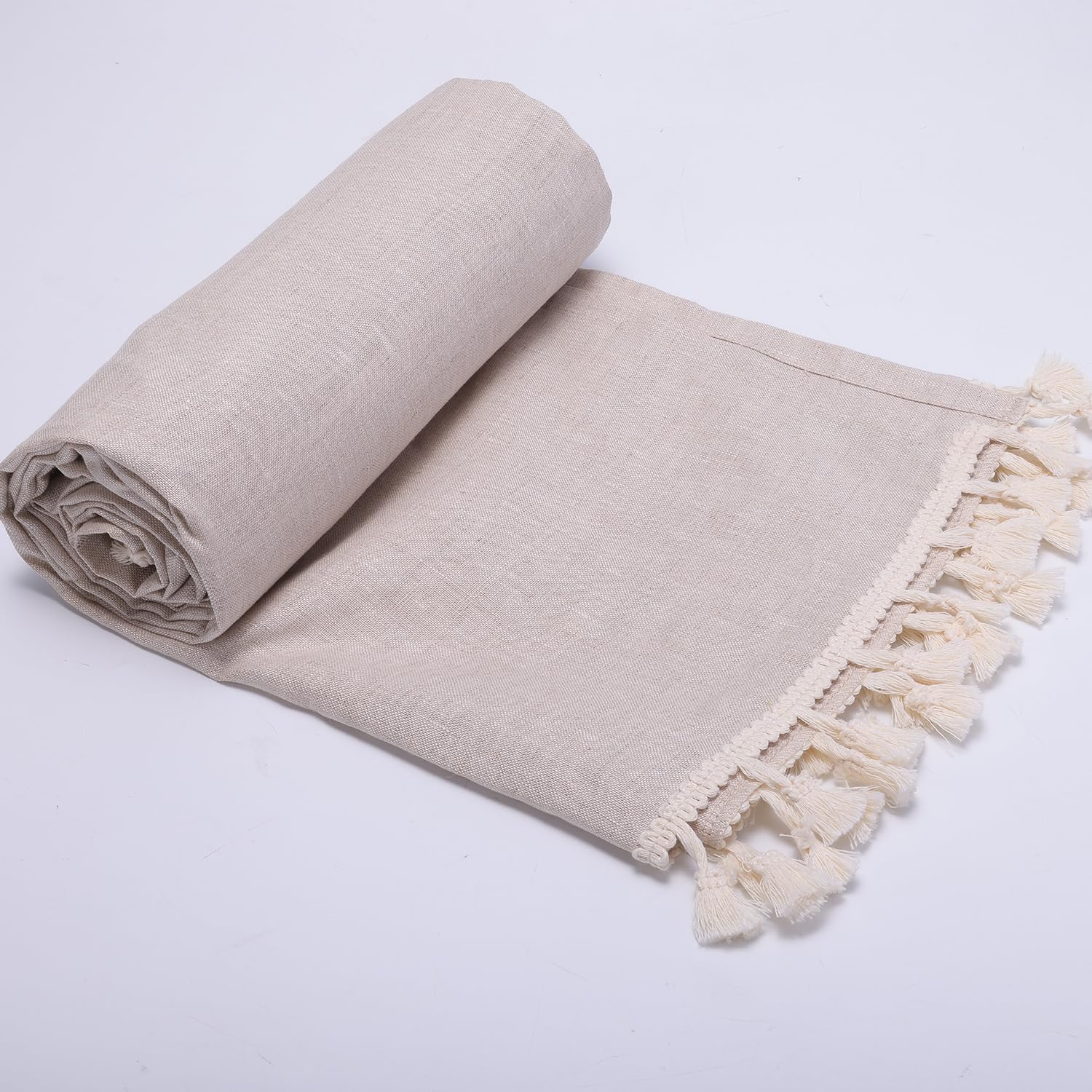 100% Linen Bath Sheet 37x71 Inch Extra Large Towel with Short Edge Tassel, Absorbent Quick Dry Boho Decorative Towels for Bathroom, Beach Towel for Spa Pool Travel, Soft for Women
