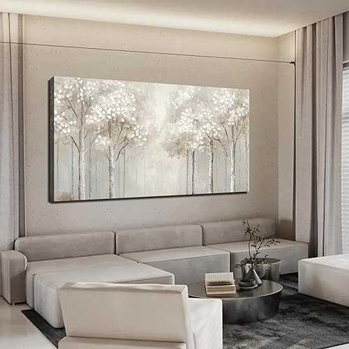 ANCXWOTER Arte de pared de bosque grande para sala de estar, cuadro de abedul blanco brumoso para dormitorio, oficina, paisajes modernos,