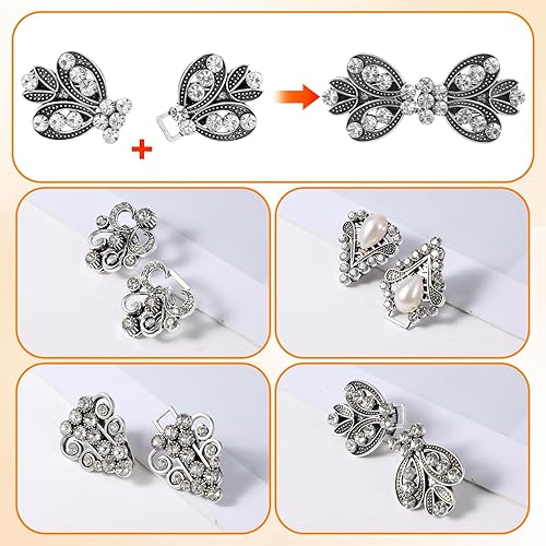 Miniatura 3 de 4 piezas vintage de diamantes para cárdigan con clip para suéter, chal, camisa de diamantes de imitación, bufanda, clips de cincha, cierre de capa,