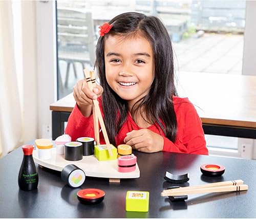 Miniatura 4 de New Classic Toys Juego de sushi de madera - Juguete de simulación para niños, juguetes educativos de simulación de cocina y juguete de percepción