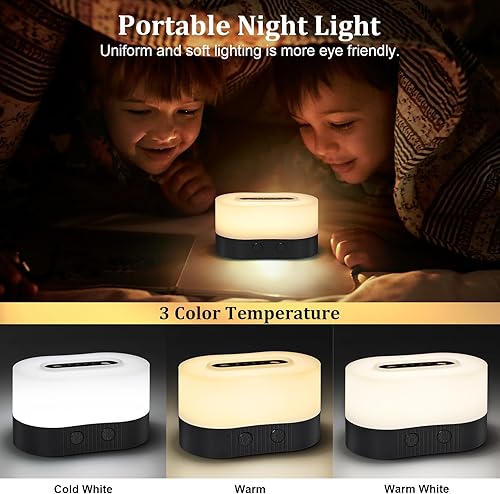 Miniatura 5 de TRELC Luz de ambiente, lámparas de mesa inalámbricas portátiles recargables, 8 modos RGB y 3 modos de luz, luz nocturna regulable con base de carga,