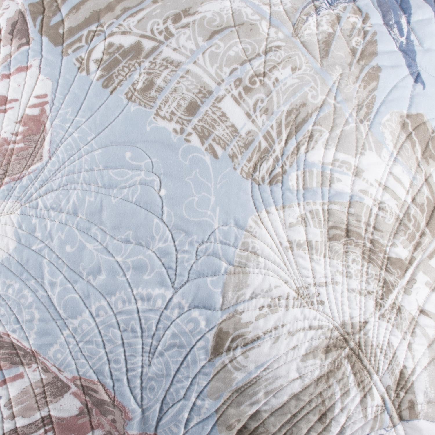 Greenland Home Tropics Palm Leaves Quilted Coastal Throw Blanket, 50x60-inch, Mist