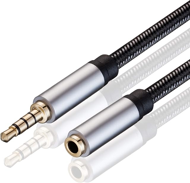 Audio Mic Extension Cable 4M,3.5mm Aux Headphone Extender 4-Pole Jack Plug Extension Lead Stereo Male to Female Braided Cord for Headset,TV,Laptop,Phone,Switch Lite,Car,PS4,Xbox and more(4M/12Ft)