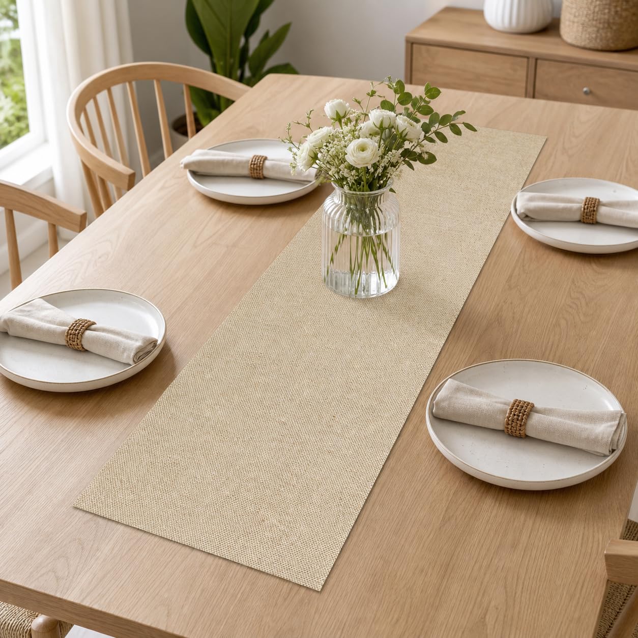 CASA-NEST Permium Clothes Table Runner , Size = 12x36 inch , Sold Color Jhot Matieral Table Runner (Beige)-image-39