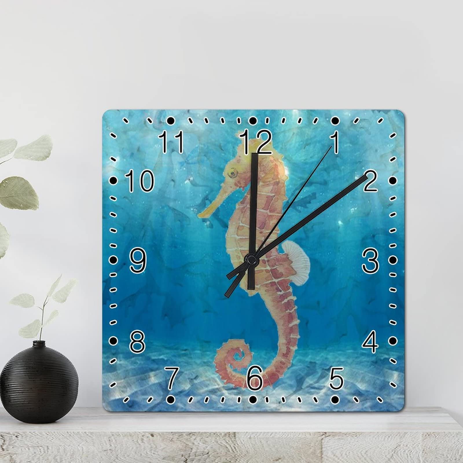 Horloge murale plage hippocampe rustique pour décoration de salon rétro