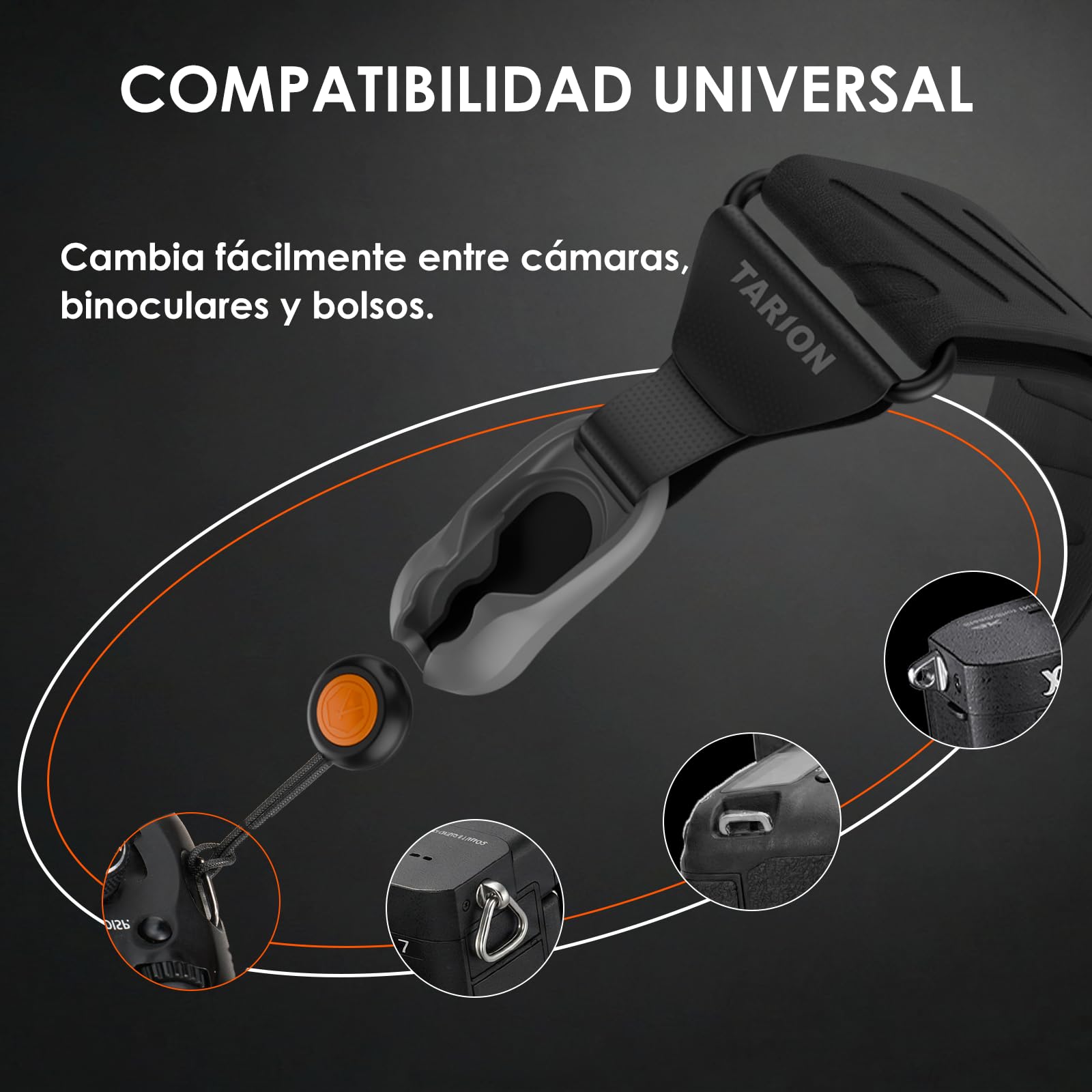 TARION Correa para Cámara de Liberación Rápida: Correa Magnética de Cuello y Hombro para DSLR - Longitud ajustable 83-141cm - Carga de 50 kg con anclajes de seguridad de cable Dyneema - Magislide