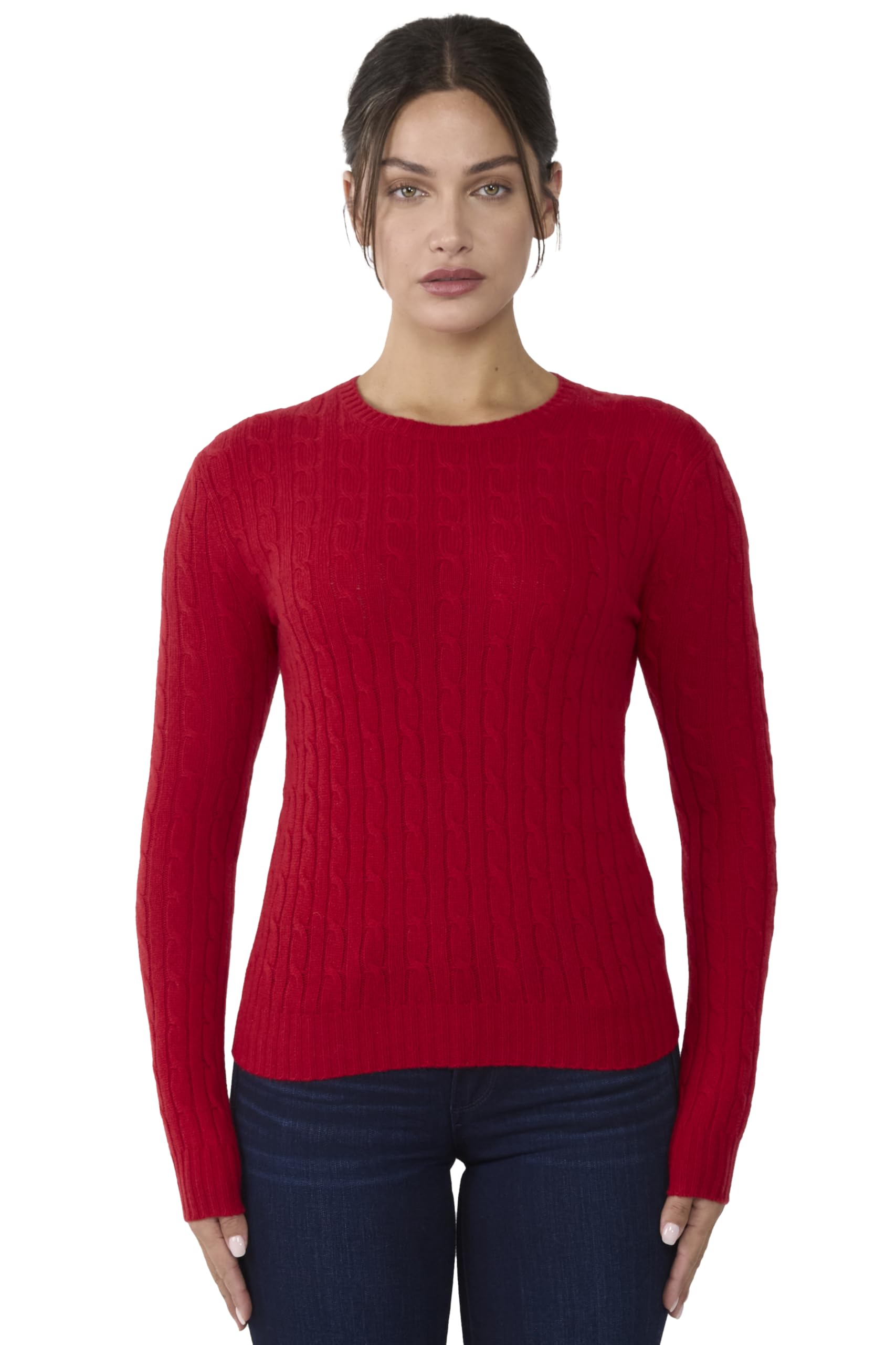 JENNIE LIU Womens 100 Cashmere Cable-Knit Long Sleeve Pullover Crew Neck Sweater