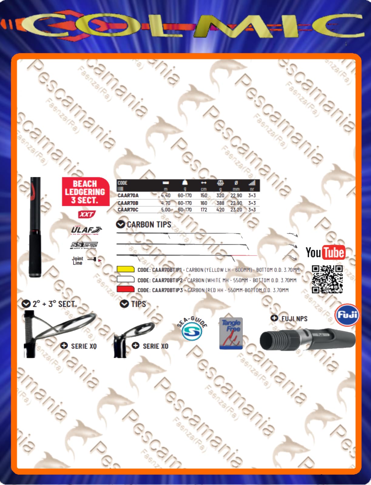 Colmic Arcadia NX 4.40 m 60-170 g Canna da Pesca Surfcasting Leggero Telescopico Surf Mare al Fondo Carbonio