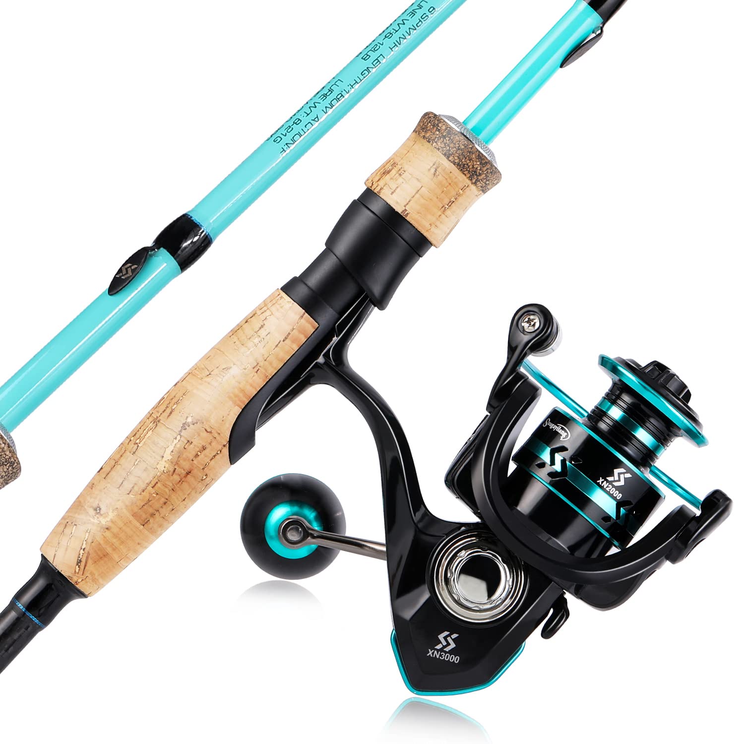 Sougayilang Fishing Rod and Reel Combo, Stainless Steel Guides Fishing Pole with Spinning Reel Combo for Saltwater and Freshwater-Turquoise-6.9ft & 3000