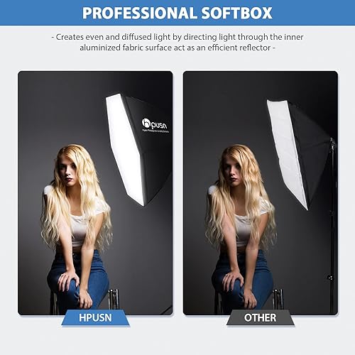 Miniatura 6 de HPUSN Kit de iluminación Softbox de 30 x 30 pulgadas, equipo profesional de fotografía de estudio para retrato, fotografía de moda (bombilla y