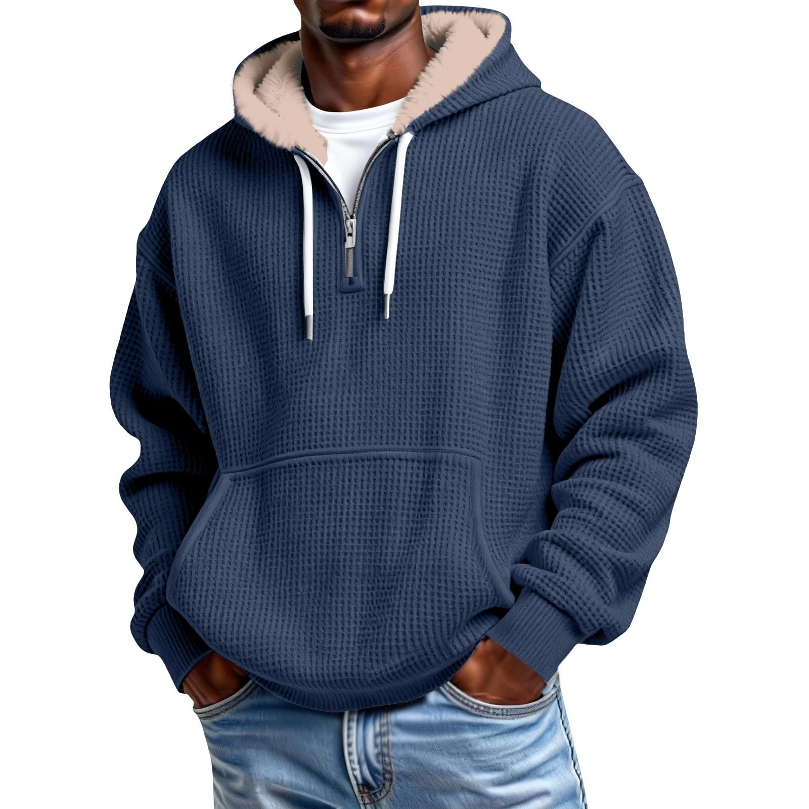 Sudadera de invierno informal para hombre con botones y capucha 8