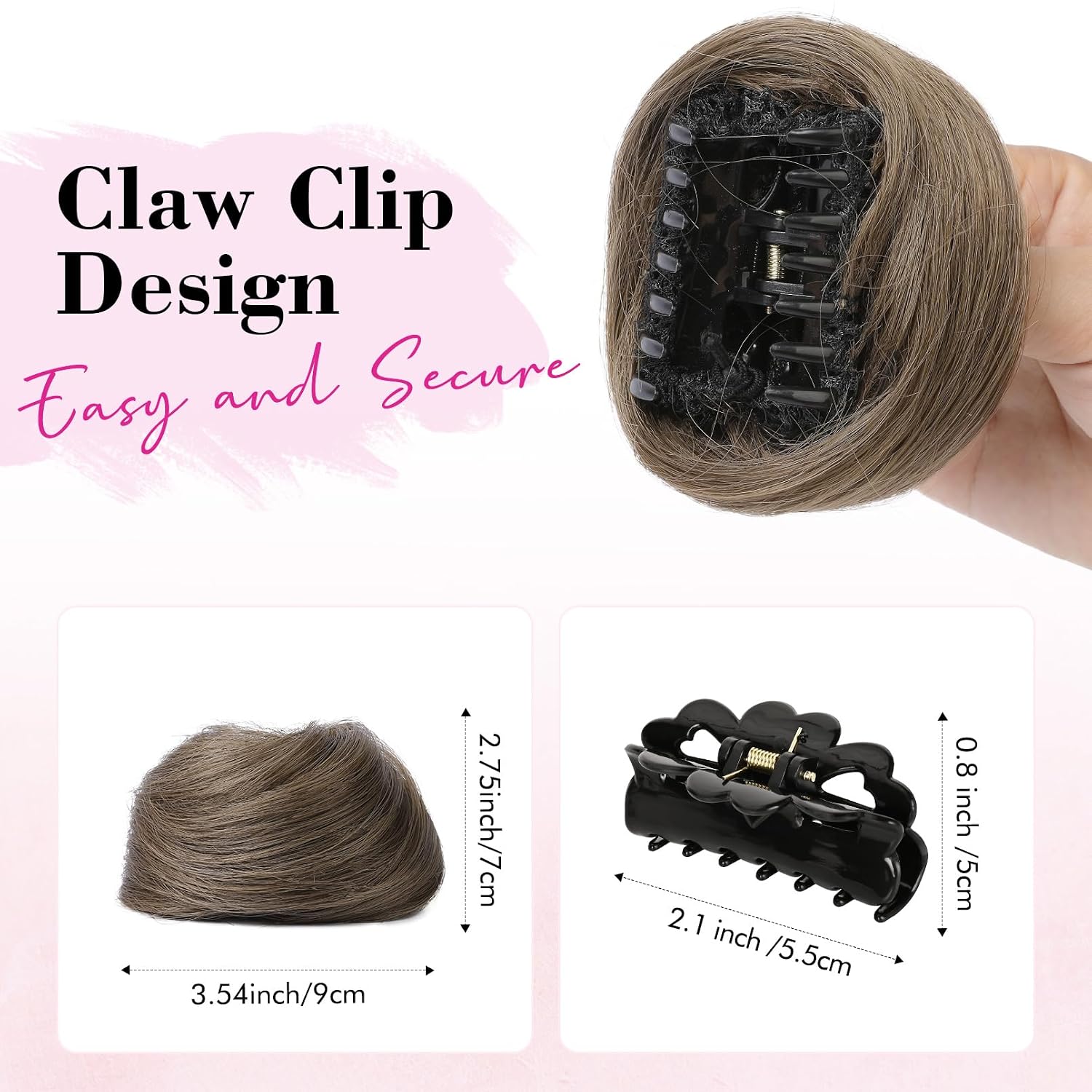 REECHO 2 PCS Mini Claw Clip in Messy & Cat Ears Hair Bun Extensions HB001 Wig Accessory Updo Hairpieces for Women (Pack of 2-3 Straight, Ash Light Brown)