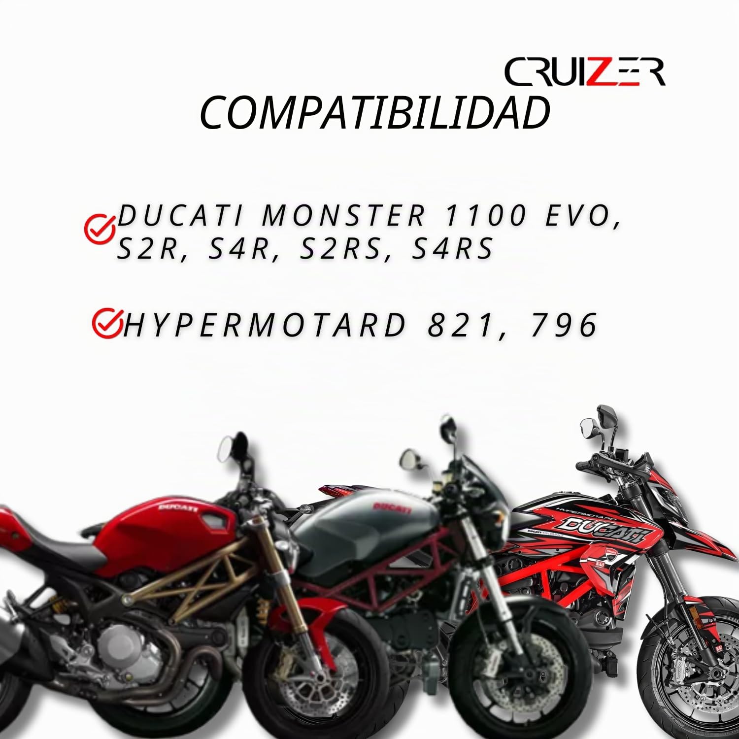 CRUIZER Caballete de Brazo Único Trasero Rojo para Moto Ducati Monster 1100 Evo S2R S4R S2RS S4RS Hypermotard 821 796 Perno de Elevación 21,7/25,5 mm