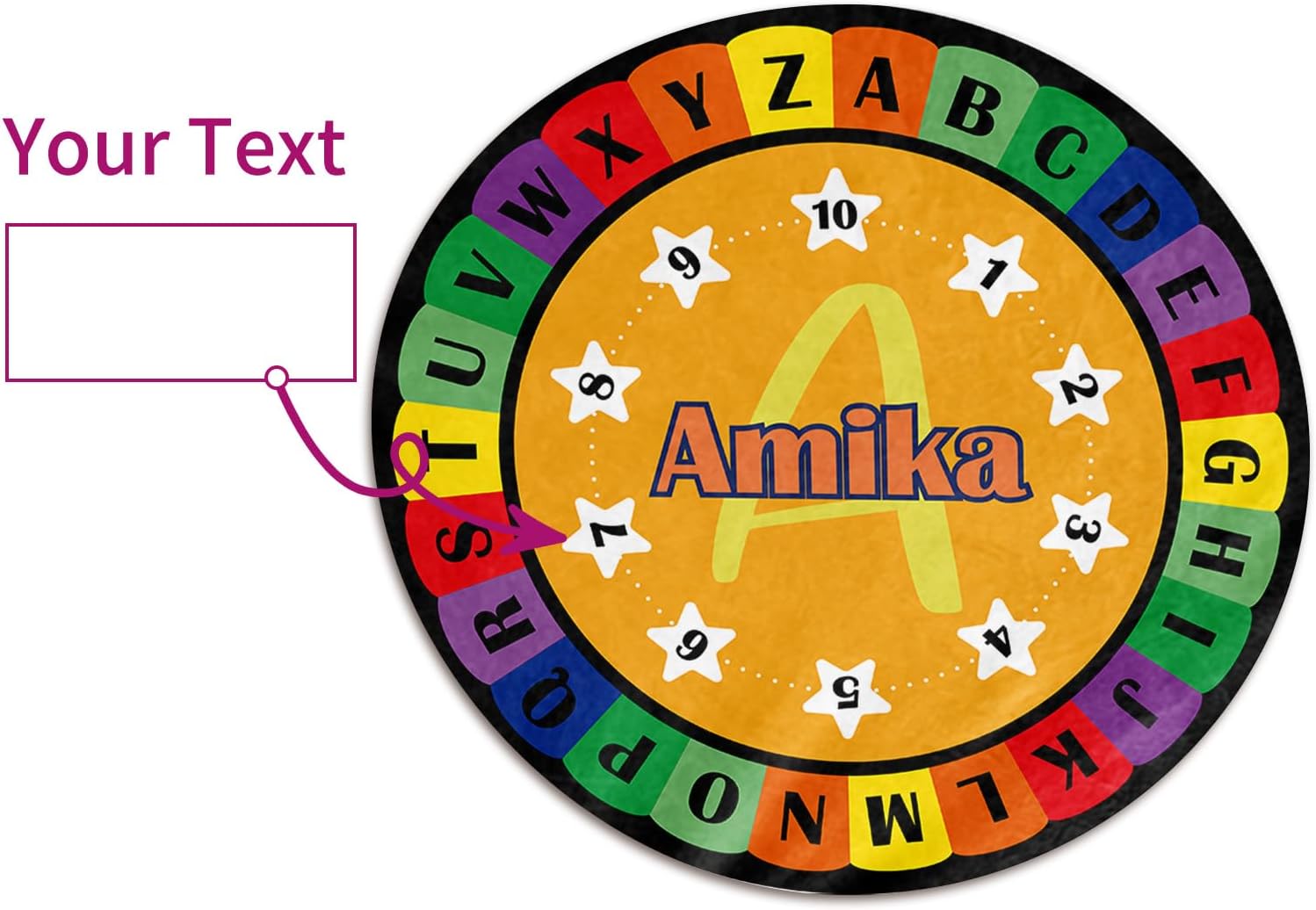 ABC Nursery Rug Custom with Name, Personalized Round Rainbow ABC Rug for Baby Girls Toddlers Kids, Soft Activity Crawling Play Mat Area Rugs Yellow(2.6ft/32)