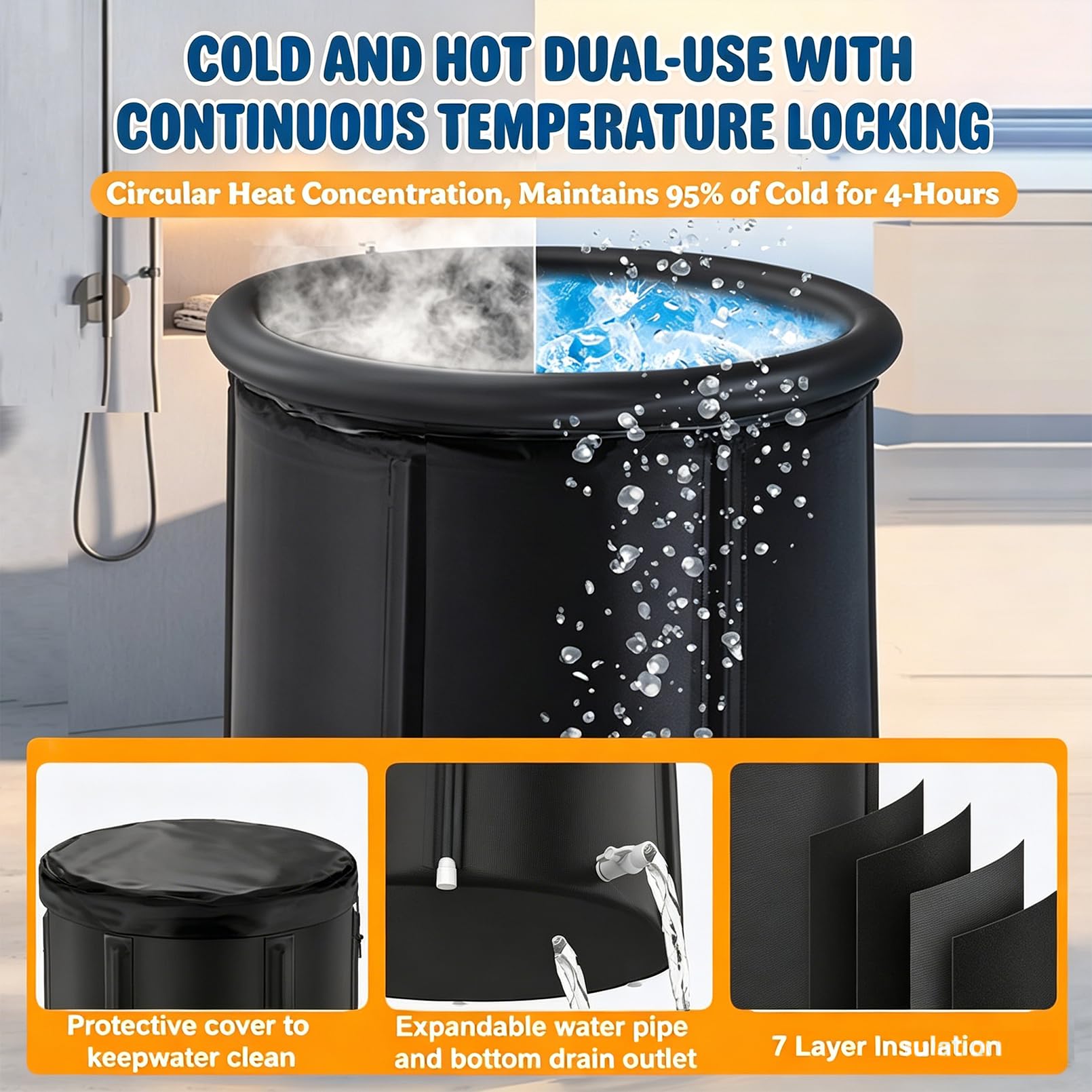 Bañera De Inmersión En Frío con Enfriador De Agua, Kit De Enfriador De Baño De Hielo De 1/3 HP con Bomba Y Filtro, Cubo De Hielo Aislado De 148 GAL para Terapia De Agua Fría, Recuperación De Atletas