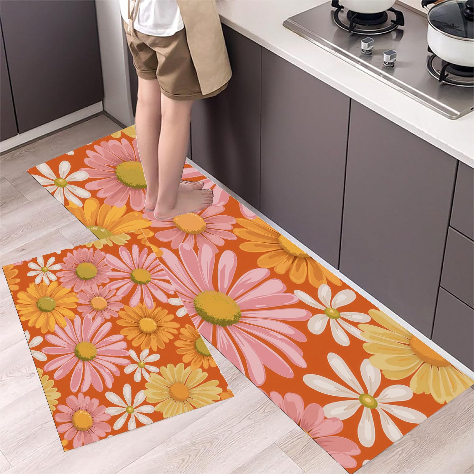 Tapis de cuisine antidérapants de style vintage floral pour couloir chic