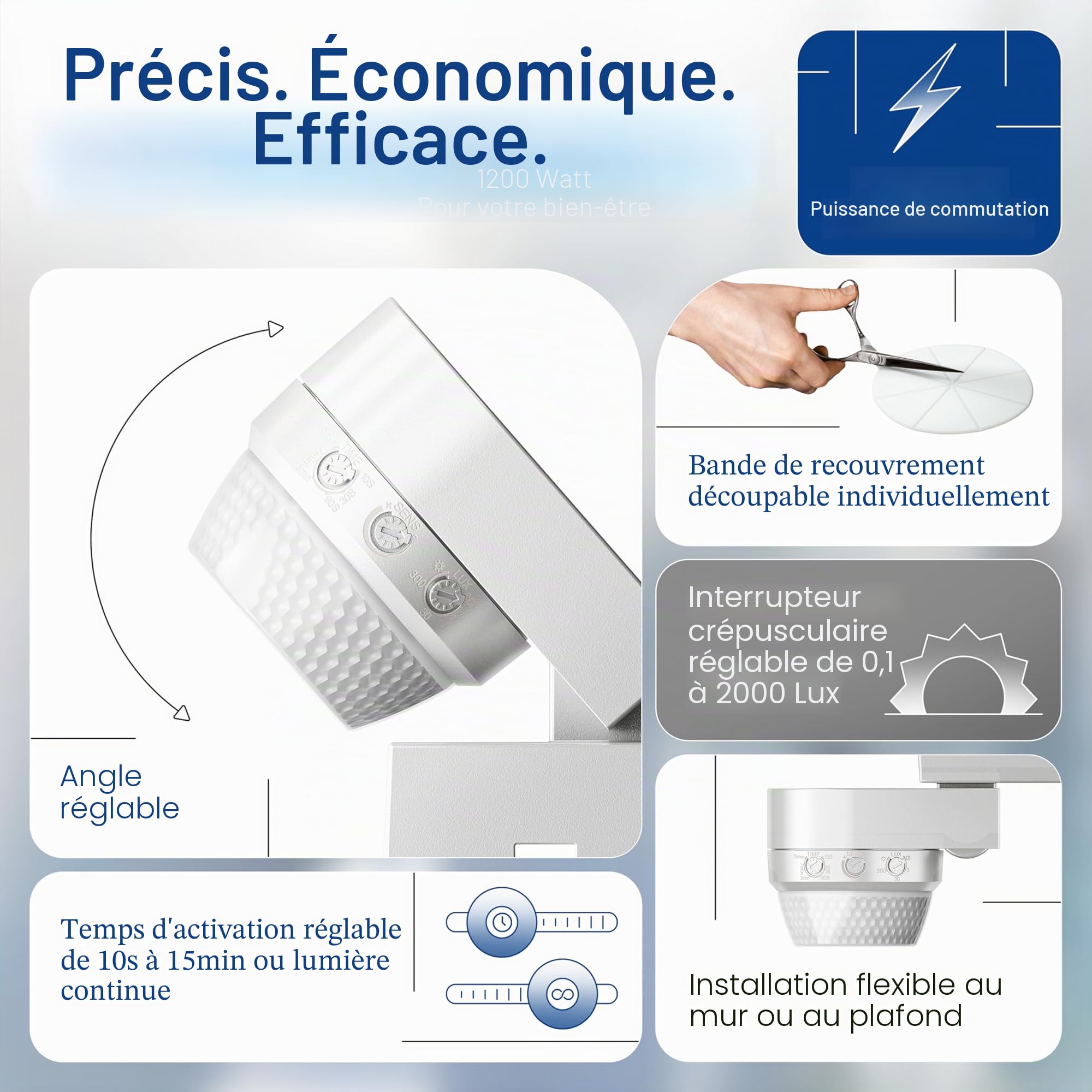 Huber Motion 100 Détecteur de mouvement infrarouge 360° avec 4 capteurs et lentille Fresnel - IP65, LED, protection anti-pénétration et limitation de zone, montage