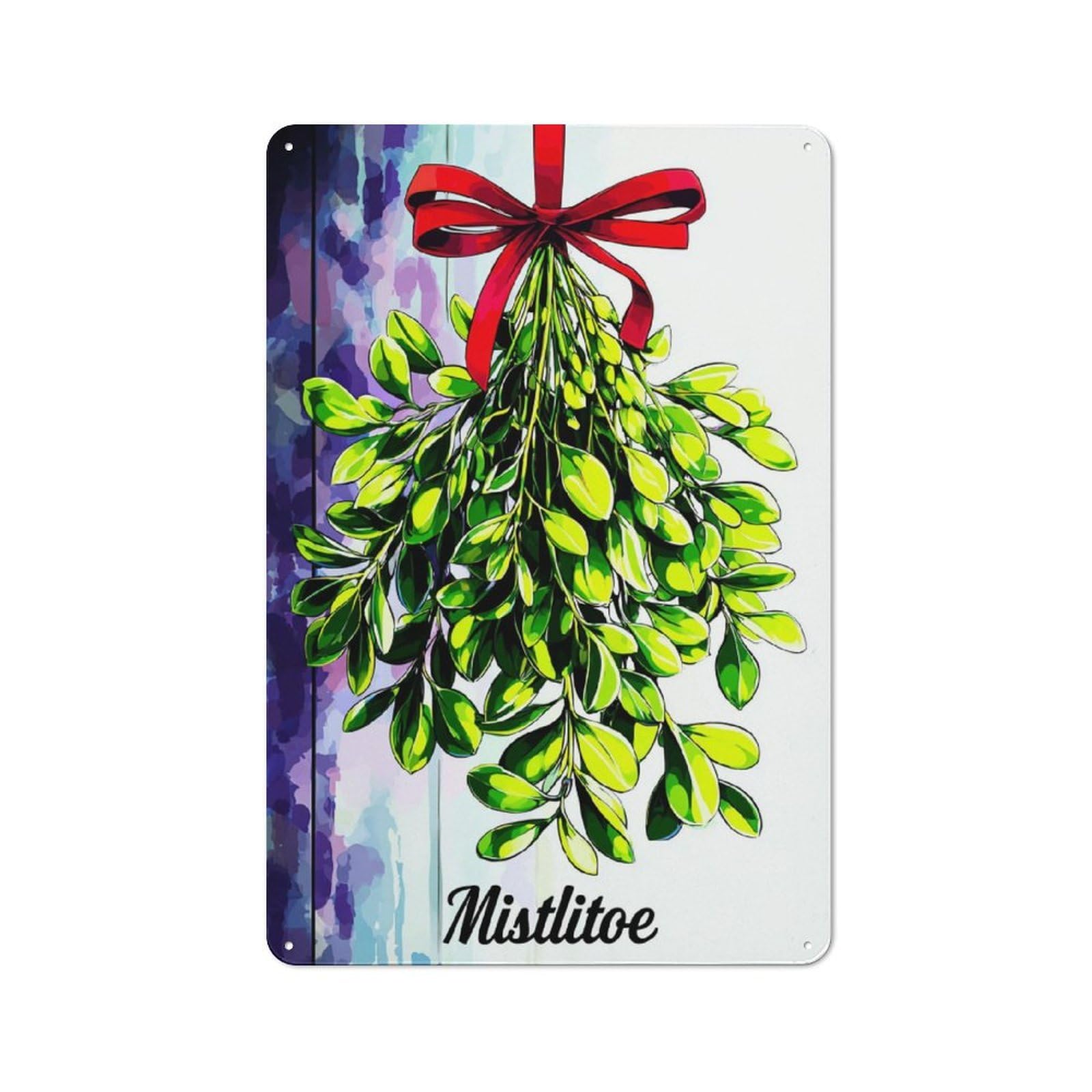 Junmoney Mistletoe With Red Ribbon Loft Style Metal Wall Decor 30X20cm, Decorative Metal Plaque For Loft, Studio, Office Or Creative Room