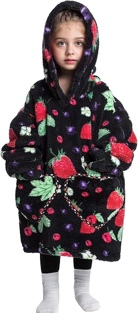 JOREAY Kids Oversized Blanket Hoodie, Little Girls Boys Snuggle Fleece Hooded Wearable Blanket, Fluffy Giant Sweatshirt for Toddler