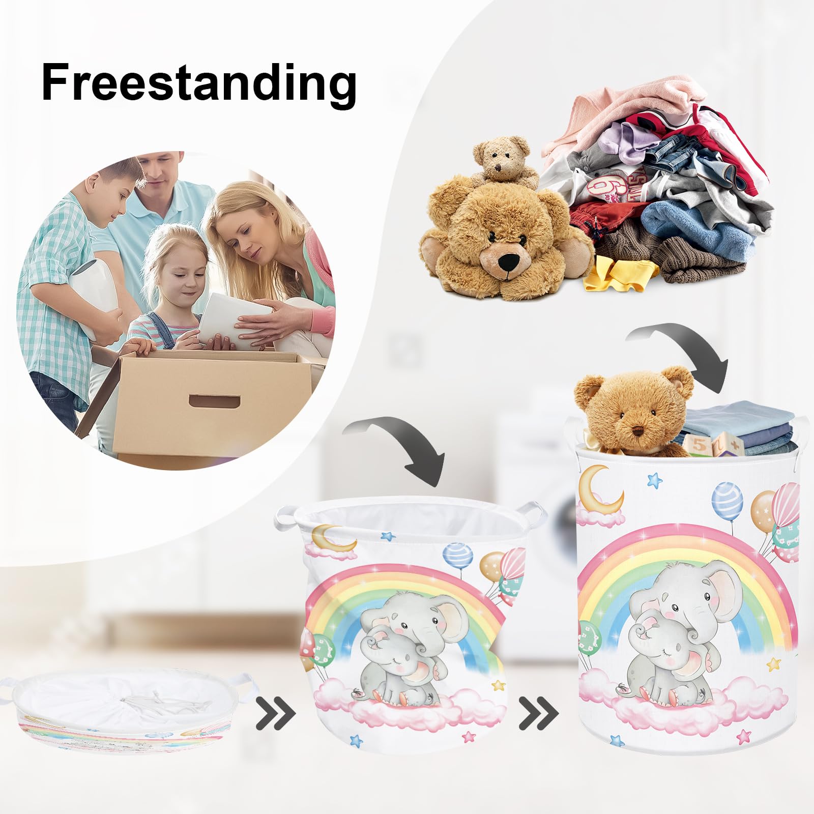 Cesta Porta Biancheria Bambini 63L Pieghevole - Design Fiore E Farfalla - Foto 12