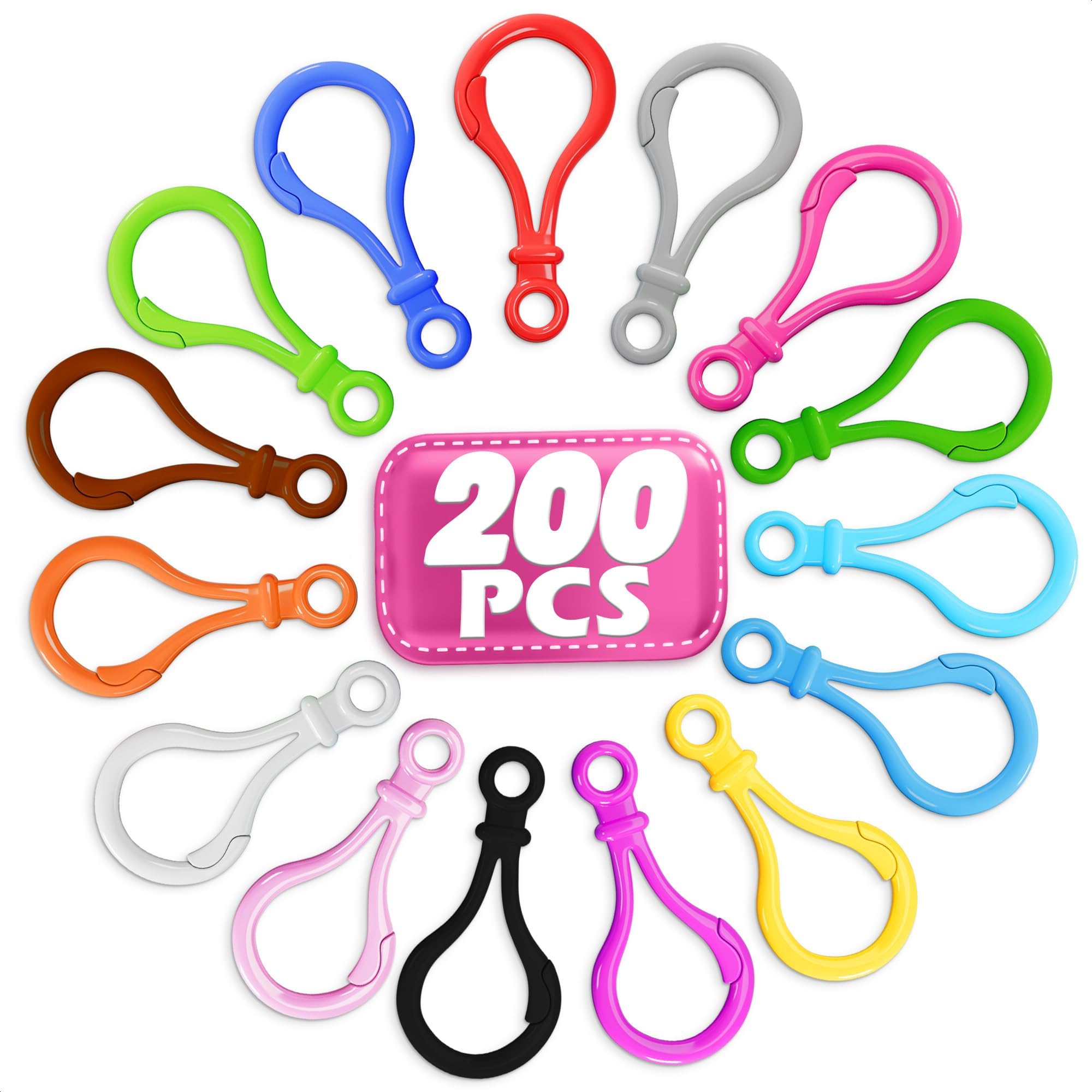200 Pcs Plastic Keychain Clip Set – 15 Assorted Colors Lobster Claw Clasps, 1.86" x 0.97" Each, Reliable Design – Lightweight Clips for Creativity, Crafts, DIY Projects, Keychains, Bags & Charms