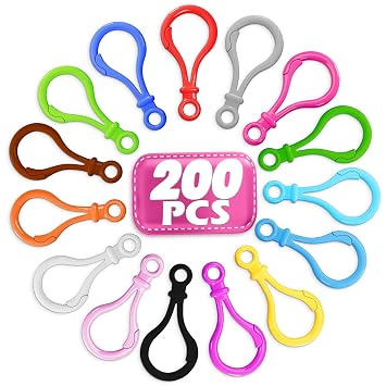 Plastic Keychain Clip Set, 200 Pcs, 15 Colors for Crafts and DIY Projects