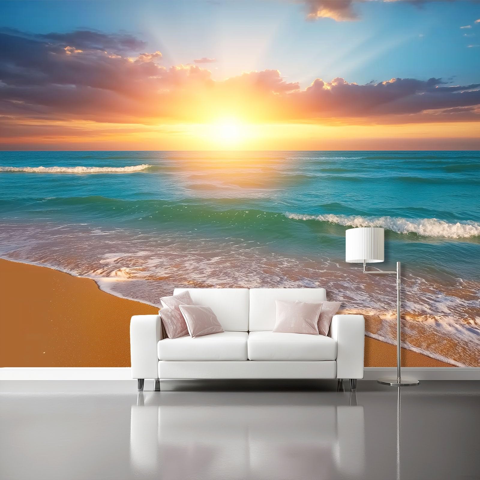 3D Nature Scenery Wall Mural Photo Wallpaper - Large Tropical Sea Landscape Wall Decor for Living Room Bedroom - Sunset Sea Non-Woven Fleece Mural 400 x 280 cm, Waves Sky Art Wall Decoration