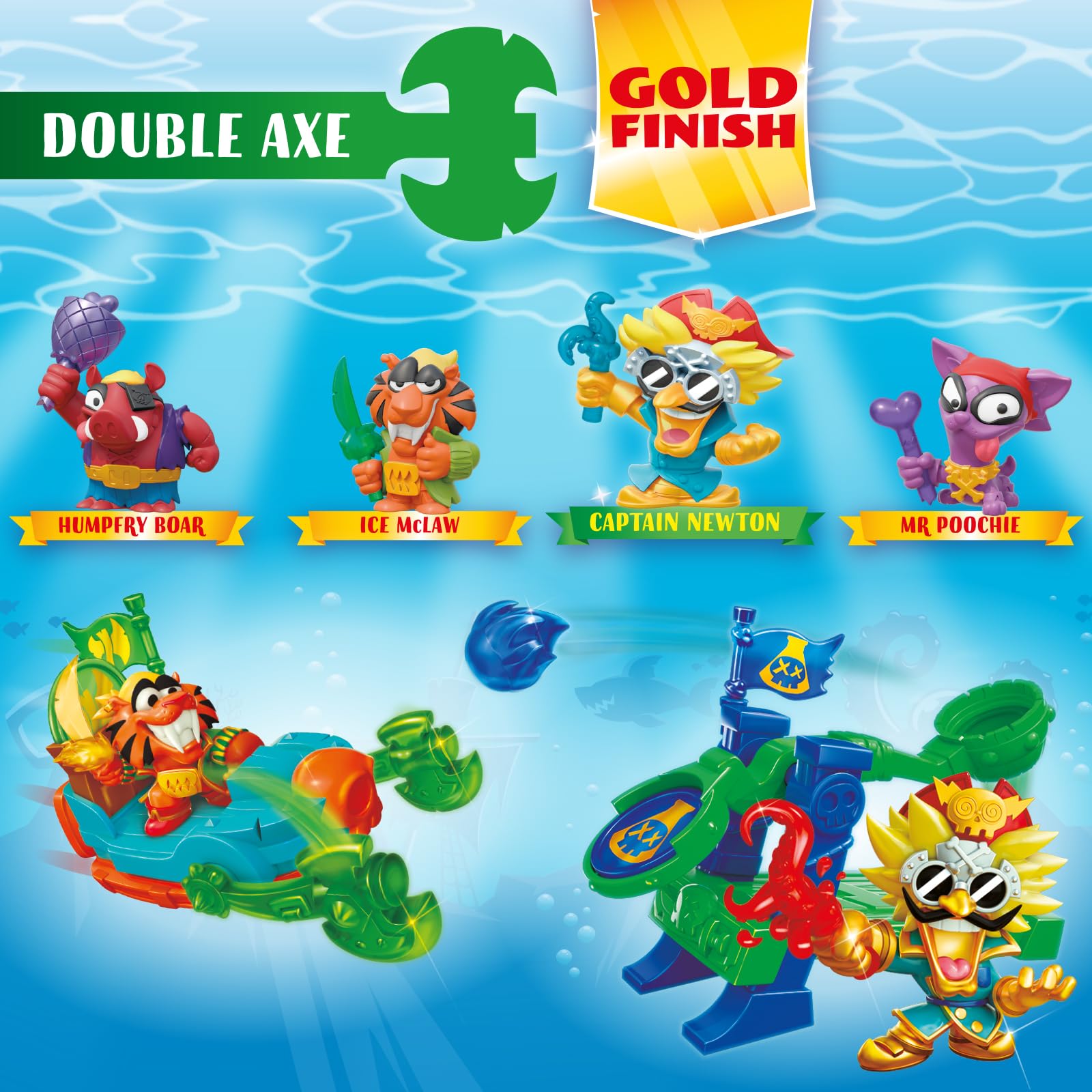 PIRATIX Shark Treasure Series-Captain Pack Newton.Includes 4 Piratix (1 golden captain),4 “crystal” accessories,Sea Speeder,Catapult - Image 3