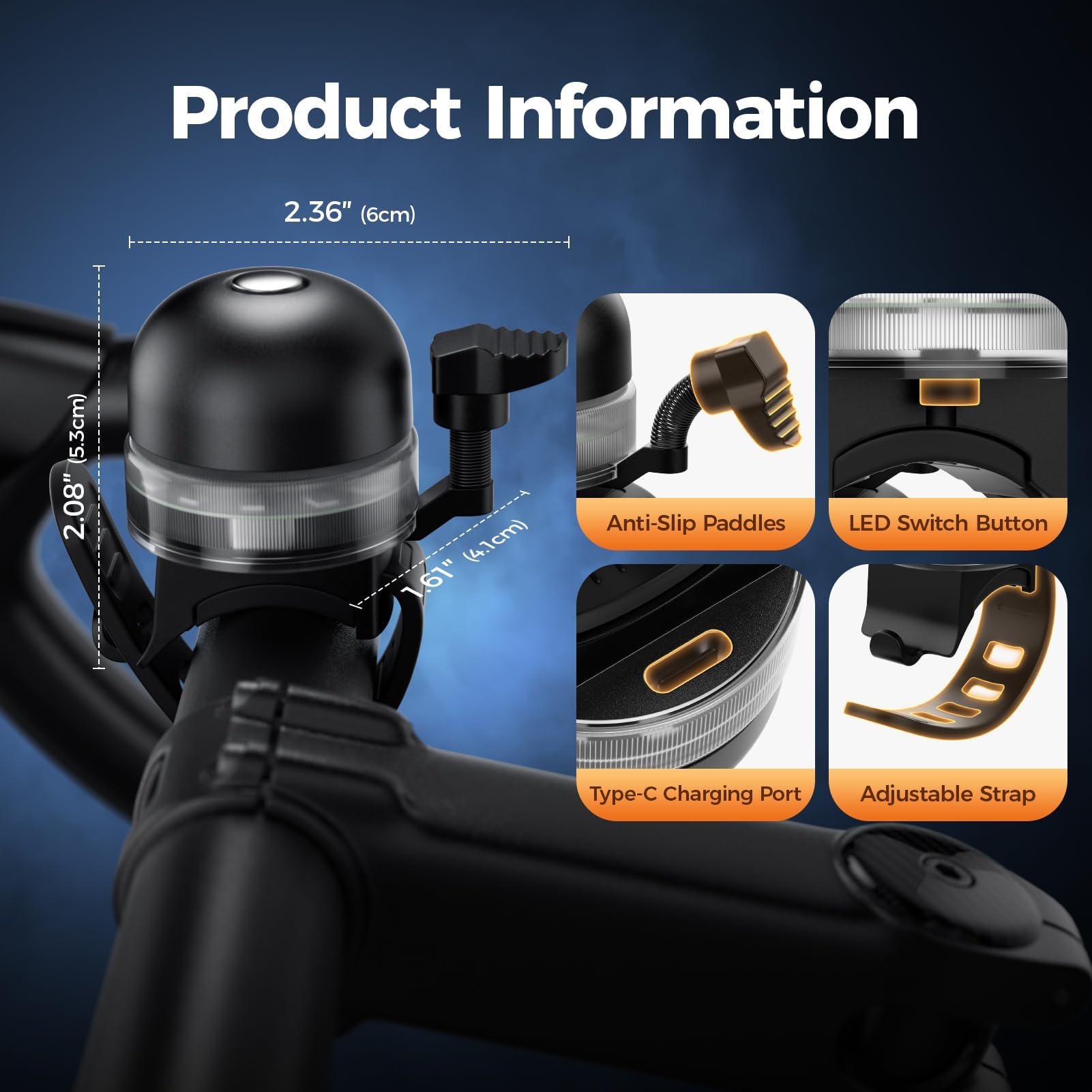 GlasFlength LED Timbre Bicicleta, 100 db Sonido Alto y Claro Timbre Bici Aleación de Aluminio Timbre Bicicleta para Niños Y Adultos Bicicletas Bicicletas Eléctricas Bicicletas de Montaña (Negro)