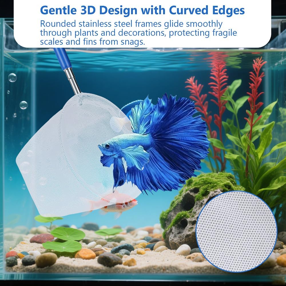 2-Pack 3 & 4 Inch Stainless Steel Fish Nets for Aquarium - Gentle Nets for Small Fish, Shrimp, Fry in Fish Tanks & Aquarium Accessories