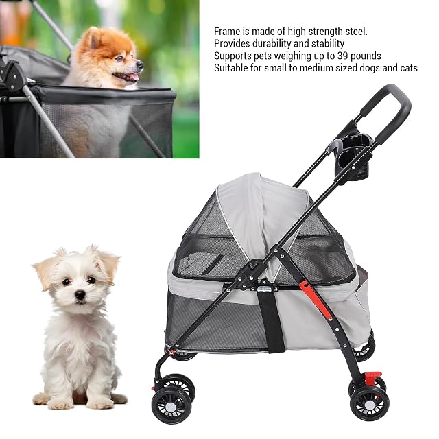 Foto 2 de 8 de Carrito para Perro Plegable Transpirable con Cesta de Almacenamiento, Portavasos