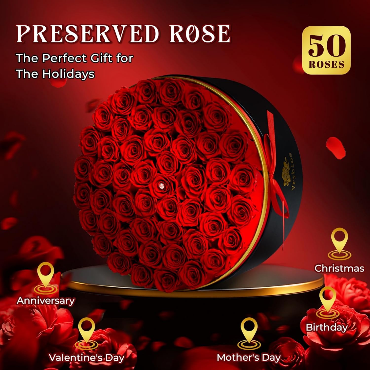 50 Forever Red Roses in a Box Preserved Flowers 100% Real Immortal Rose for Delivery Graduation Birthday Home Decor Flower Eternal Rosas for Her Women Mom Wife Girlfriend - Image 3