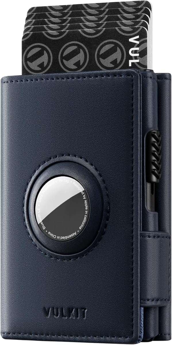 VULKIT Mens Wallet for AirTag Pop Up Wallet RFID Blocking Top Grain Leather Wallet for Cash & Credit Cards Minimalist Wallet for Mens (Airtag NOT Included)