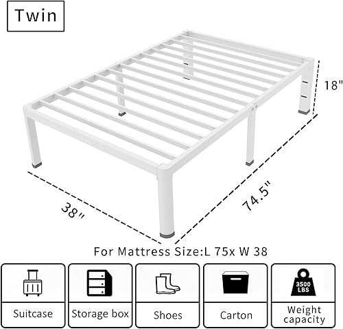 Miniatura 65 de ROIL Base de cama individual XL de 18 pulgadas con esquinas redondeadas y agujero para cabecero, retenedores de colchón de metal de 3500 libras,