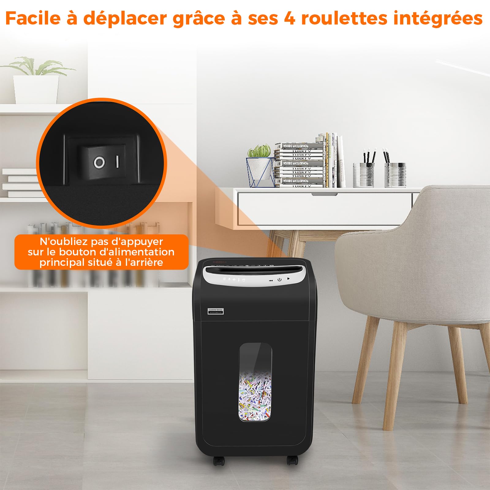 Destructeur de Documents Bureau VidaTeco Coupe Micro P4 25 Feuilles 60min Continu 30L Anti-bourrage Noir