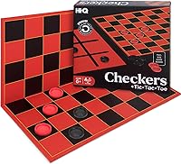 PointGames HI-Q Checkers & Tic-Tac-Toe 2-in-1 Board Game Set - Interlocking Stacking Pieces, Folding Board for Kids Family Ages 6+