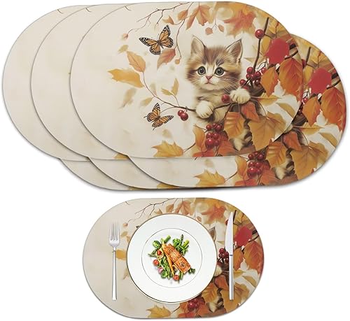 Miniatura 142 de Heat Resistant Placemats Oval Placemats Set of 6 Leather Washable and Wipeable Non Slip Place Mats, Waterproof Modern Dining Table Mats, Oval Floral