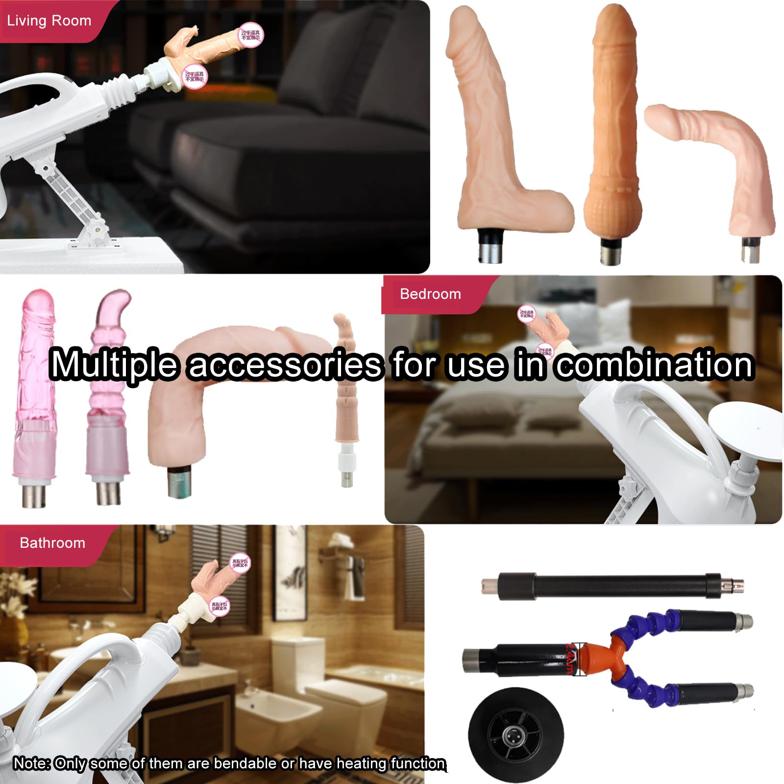 AMAZBEE Máquina Sexual Consolador Automático para Joder con Múltiples Accesorios con Pantalla Digital Calefactora Diseño de Empuje Automático (6 pcs)