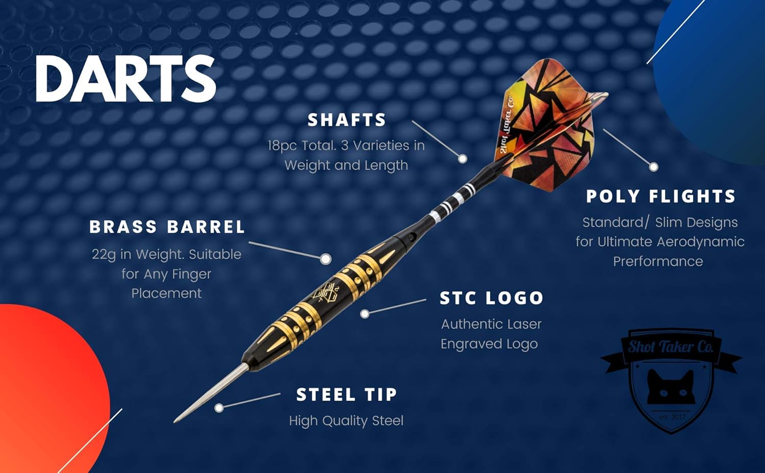 6pc Steel Tip Darts Set - Professional Darts for Dartboard - Includes Barrels + Plastic/Aluminum Shafts + O'Rings + Flights + Sharpener + Wrench