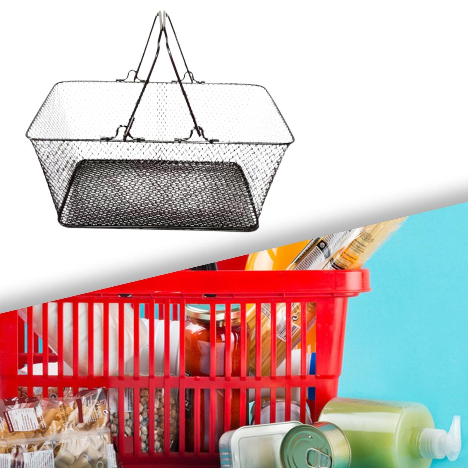 Cesta de Compras Elaborada en Hierro Robusto Canasta Grande de Mano de Malla Duradera Recipiente Multifuncional para Almacenamiento Y Decoración, Negro, Individual
