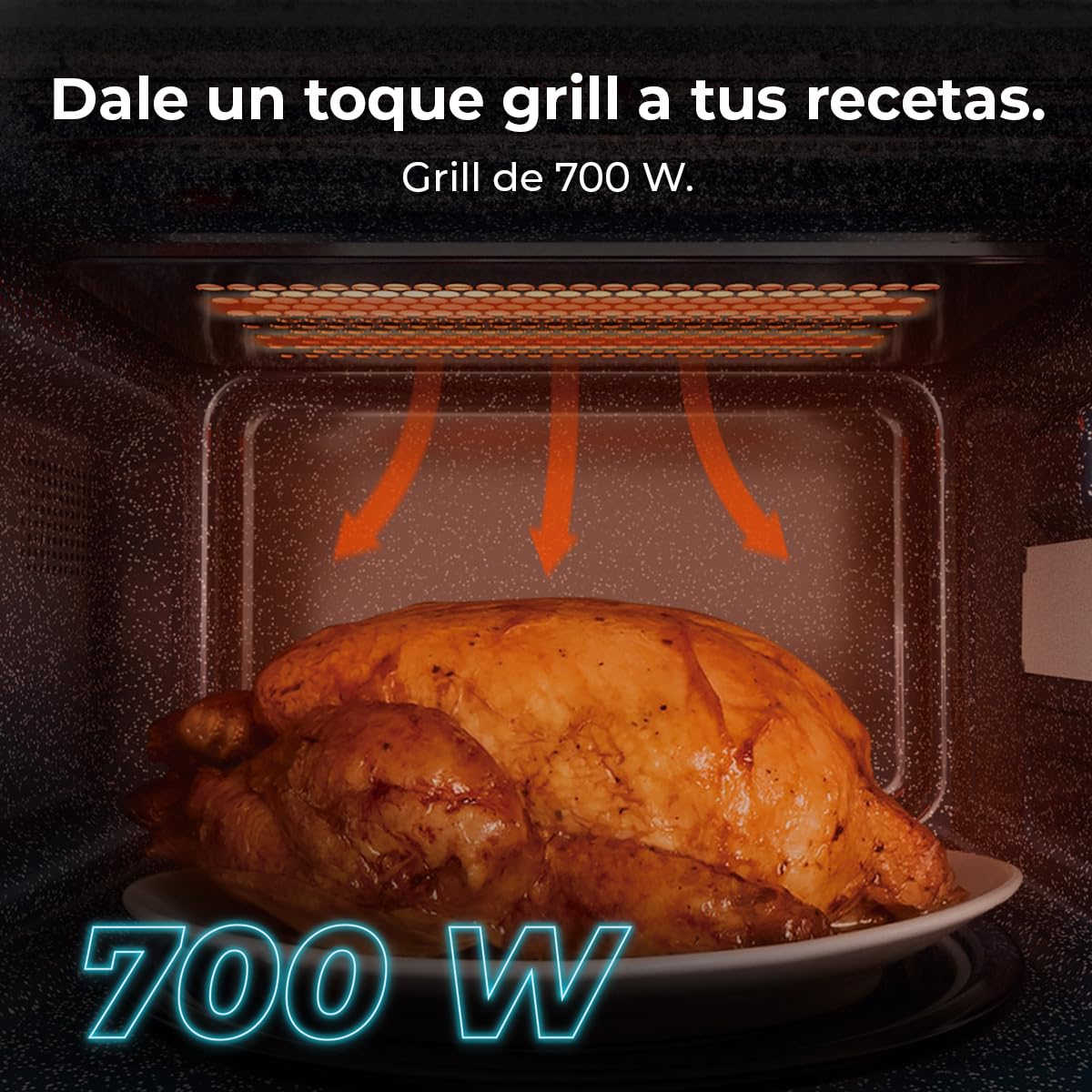 Cecotec Microondas Mecánico 20L GrandHeat 2110. 700W, Grill, 3DWave, Descongelación, 6 Niveles de Potencia, Temporizador 30m, Mandos Mecánicos, Compacto, Avisador Fin Cocción, Uso Fácil