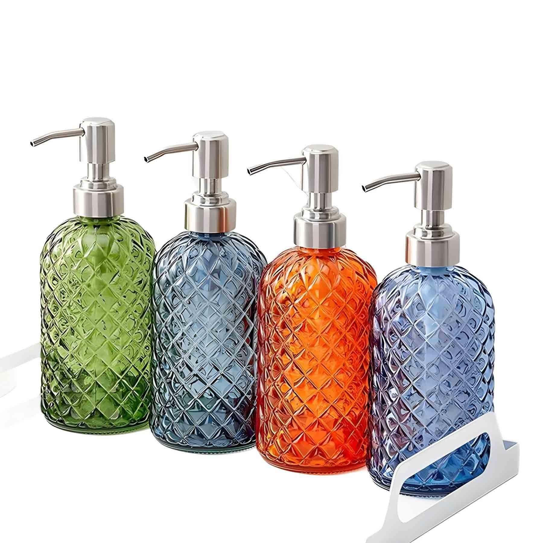 Distributeurs de Savon Bouteille de lotion en verre 400 ml Porte-savon for maison/hôtel/salle de bain Transparent Cylindrique Bleu/Transparent/Vert/Orange Accessoire Salle de Bain(Transparent)