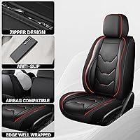 Vista 4 de otoez Juego completo de fundas de asiento de automóvil, 5 asientos de cuero para automóvil, protector de cojín negro para asiento delantero